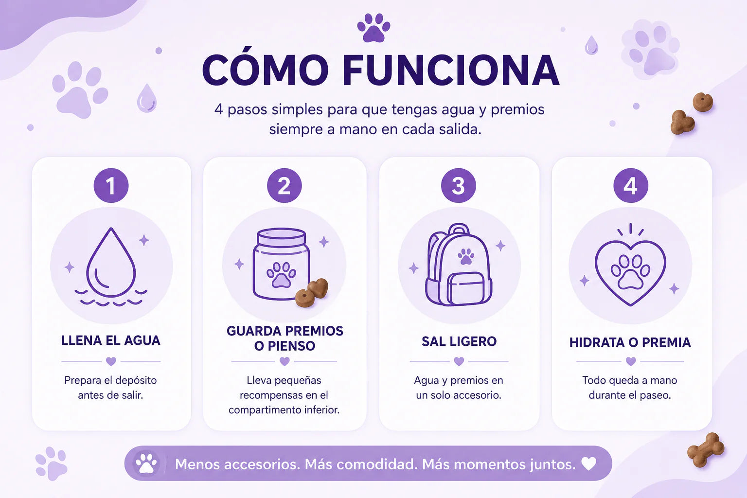 Resumen visual de los 4 pasos de uso de Lenvexa PawSip