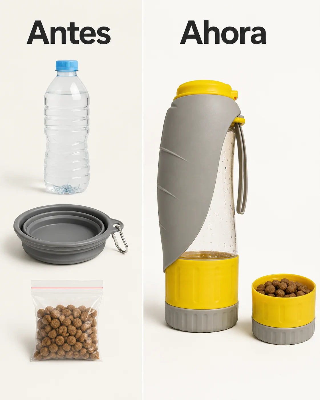 Comparativa antes y ahora con Lenvexa PawSip amarillo y gris